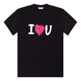 Tricou cu mânecă scurtă și imprimeu „I Love U”, negru 612965TJVL51070 Tricou cu mânecă scurtă și imprimeu „I Love U”, negru 612965TJVL51070