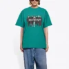 Tricou cu mânecă scurtă, imprimeu retro cu logo pe piept, verde 612965TIV473640