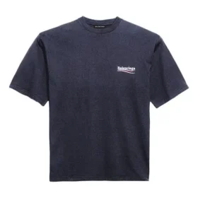 Tricou cu mânecă scurtă pentru bărbați Balenciaga, cu imprimeu de Political Campaign, albastru marin 570803TAV444128 Tricou cu mânecă scurtă pentru bărbați Balenciaga, cu imprimeu de Political Campaign, albastru marin 570803TAV444128