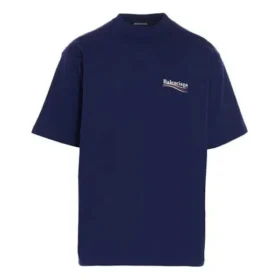 Tricou cu mânecă scurtă pentru bărbați Balenciaga cu imprimeu de Political Campaign, versiune mare, albastru marin 641675TIV521195 Tricou cu mânecă scurtă pentru bărbați Balenciaga cu imprimeu de Political Campaign, versiune mare, albastru marin 641675TIV521195
