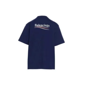Tricou cu mânecă scurtă pentru bărbați Balenciaga cu imprimeu de Political Campaign, versiune mare, albastru marin 641675TIV521195 Tricou cu mânecă scurtă pentru bărbați Balenciaga cu imprimeu de Political Campaign, versiune mare, albastru marin 641675TIV521195