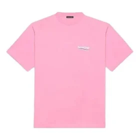 Tricou cu mânecă scurtă pentru bărbați Balenciaga cu imprimeu logo, roz 641675TJVF75713 Tricou cu mânecă scurtă pentru bărbați Balenciaga cu imprimeu logo, roz 641675TJVF75713