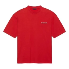 Tricou cu mânecă scurtă pentru bărbați Balenciaga cu logo mare, stil retro, roșu 612966TIVG56540 Tricou cu mânecă scurtă pentru bărbați Balenciaga cu logo mare, stil retro, roșu 612966TIVG56540