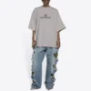 Tricou cu mânecă scurtă pentru bărbați Balenciaga cu logo Mosaic BB Alphabet, cu găuri și aspect uzat, gri 651795TKVF58174