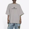 Tricou cu mânecă scurtă pentru bărbați Balenciaga cu logo Mosaic BB Alphabet, cu găuri și aspect uzat, gri 651795TKVF58174