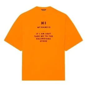 Tricou cu mânecă scurtă pentru bărbați Balenciaga FW21 HI MY NAME IS WIDE FIT cu imprimeu alfabetic retro, tricotat, portocaliu 661715TKVH57513