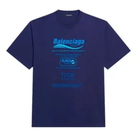 Tricou cu mânecă scurtă pentru bărbați Balenciaga FW21, spălare chimică, imprimeu cu litere, tricot retro, albastru marin 651795TKVF83866