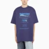 Tricou cu mânecă scurtă pentru bărbați Balenciaga FW21, spălare chimică, imprimeu cu litere, tricot retro, albastru marin 651795TKVF83866