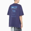 Tricou cu mânecă scurtă pentru bărbați Balenciaga FW21, spălare chimică, imprimeu cu litere, tricot retro, albastru marin 651795TKVF83866