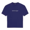 Tricou cu mânecă scurtă pentru bărbați Balenciaga SS21, cu imprimeu cu litere din logo, albastru, 612966TIV545400