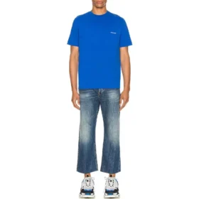 Tricou cu mânecă scurtă pentru bărbați Balenciaga SS21 cu logo mic „Alphabet”, albastru 556151TBV438077 Tricou cu mânecă scurtă pentru bărbați Balenciaga SS21 cu logo mic „Alphabet”, albastru 556151TBV438077