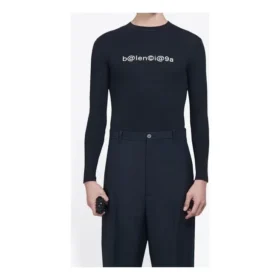 Tricou cu mâneci lungi elastic pentru bărbați Balenciaga, cu imprimeu simbolic creativ al logo-ului, negru 620966TIV491070