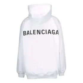 Tricou cu mâneci lungi și guler rotund pentru bărbați Balenciaga Back Alphabet cu glugă, alb, 556113TAV379000