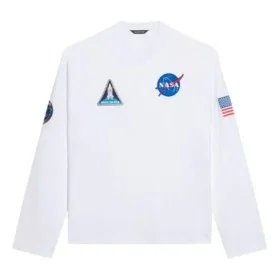 Tricou cu mâneci lungi și guler rotund pentru bărbați Balenciaga x NASA Crossover Space Printing, alb, 662496TKVD79040