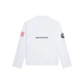 Tricou cu mâneci lungi și guler rotund pentru bărbați Balenciaga x NASA Crossover Space Printing, alb, 662496TKVD79040