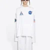 Tricou cu mâneci lungi și guler rotund pentru bărbați Balenciaga x NASA Crossover Space Printing, alb, 662496TKVD79040