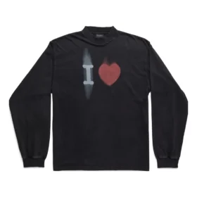 Tricou cu mâneci lungi I Love, croială medie „Black” 744449TOVH39034