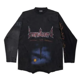 Tricou cu mâneci lungi Paris Moon Upside Down, oversized „Black Faded” 698155TOVT31055