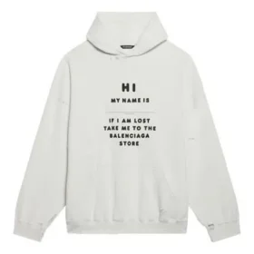 Tricou cu mâneci lungi pentru bărbați Balenciaga FW21 „Hi My Name Is” cu model alfabetic, alb, 651799TKVF29081