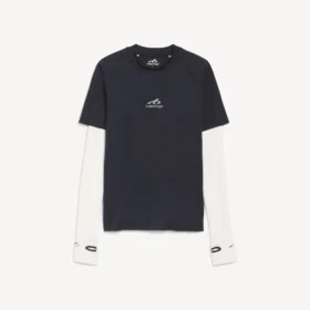 Tricou cu mâneci lungi pentru bărbați, stil techwear, în albastru închis/alb Tricou cu mâneci lungi pentru bărbați, stil techwear, în albastru închis/alb
