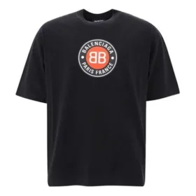 Tricou cu mâneci scurte pentru bărbați Balenciaga cu logo circular „BB Alphabet”, negru 641614TJV761000
