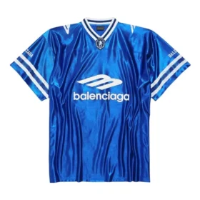 Tricou de fotbal 3B cu guler în V, din jersey lucios, oversized „Albastru regal/Alb” 857113TTVQ74701