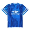 Tricou de fotbal 3B cu guler în V, din jersey lucios, oversized „Albastru regal/Alb” 857113TTVQ74701