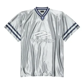 Tricou de fotbal 3B cu guler în V, lucios, oversized „Gri-Alb” 857113TTVQ71461