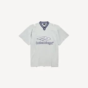 Tricou de fotbal pentru bărbați 3b cu guler în V, croială oversized, în culorile gri/alb