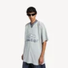 Tricou de fotbal pentru bărbați 3b cu guler în V, croială oversized, în culorile gri/alb