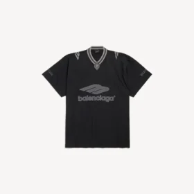 Tricou de fotbal pentru bărbați 3b cu guler în V, oversized, în negru/antracit