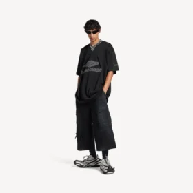 Tricou de fotbal pentru bărbați 3b cu guler în V, oversized, în negru/antracit