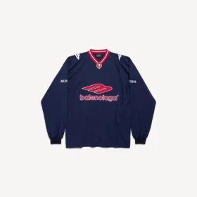 Tricou de fotbal pentru bărbați 3b, cu mâneci lungi și guler în V, în culoarea albastru închis/roșu