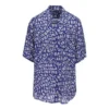 Tricou din mătase minimalist cu benzi cu logo „Blue Dirty White” 681813TNL054644