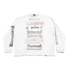 Tricou DIY din metal cu mâneci lungi, croială medie „Alb Negru Roșu” 699191TPVO29065