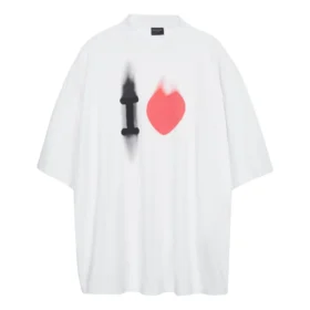 Tricou I Love, croială largă „White” 744439TOVH39081