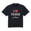 Tricou I Love Paris & Balenciaga, croială medie, „Black Faded” 764235TRVU91041