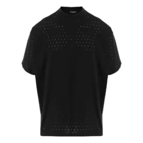 Tricou oversized cu guler rotund din plasă „Negru” 694576TMVD41000