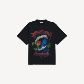 Tricou oversized pentru bărbați cu imprimeu surfer vintage, negru