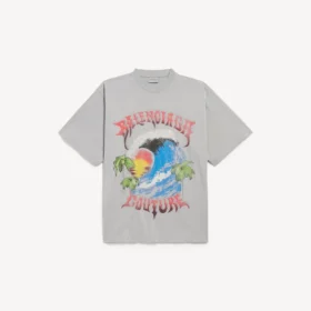 Tricou oversized pentru bărbați, în stil surfer vintage, în nuanța de gri Balenciaga