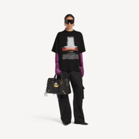 Tricou oversized pentru femei „The Door” în culoarea neagră