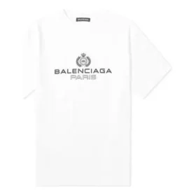 Tricou pentru bărbați Balenciaga BB Paris cu imprimeu, guler rotund și mâneci scurte, versiune retro, alb 594579TGV609000