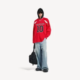 Tricou pentru bărbați Balenciaga | colaborare NBA, cu mâneci lungi și croială oversized, în roșu/multicolor