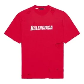 Tricou pentru bărbați Balenciaga cu imprimeu alfabetic, guler rotund, mâneci scurte, roșu 651795TKVB86295