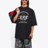 Tricou pentru bărbați Balenciaga cu imprimeu de alergare și logo, croială largă, mânecă scurtă, negru 641614TJVK61070