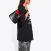 Tricou pentru bărbați Balenciaga cu imprimeu de alergare și logo, croială largă, mânecă scurtă, negru 641614TJVK61070