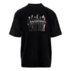 Tricou pentru bărbați Balenciaga cu imprimeu logo supradimensionat, stil retro, cu umeri coborâți și mâneci scurte, negru 620969TIVA11000