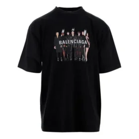 Tricou pentru bărbați Balenciaga cu imprimeu logo supradimensionat, stil retro, cu umeri coborâți și mâneci scurte, negru 620969TIVA11000 Tricou pentru bărbați Balenciaga cu imprimeu logo supradimensionat, stil retro, cu umeri coborâți și mâneci scurte, negru 620969TIVA11000
