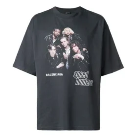 Tricou pentru bărbați Balenciaga din seria Speed Hunter, cu logo imprimat, stil retro, croială largă, mânecă scurtă, negru 541877TCV381055 Tricou pentru bărbați Balenciaga din seria Speed Hunter, cu logo imprimat, stil retro, croială largă, mânecă scurtă, negru 541877TCV381055