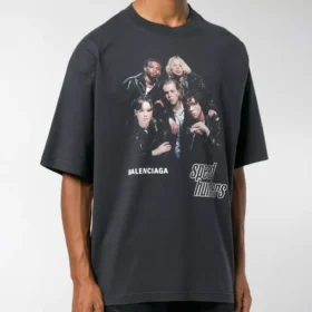 Tricou pentru bărbați Balenciaga din seria Speed Hunter, cu logo imprimat, stil retro, croială largă, mânecă scurtă, negru 541877TCV381055 Tricou pentru bărbați Balenciaga din seria Speed Hunter, cu logo imprimat, stil retro, croială largă, mânecă scurtă, negru 541877TCV381055